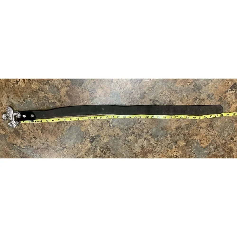 SISI AMBER Fleur-de-lis jeweled crystal bling BUCKLE BLACK VELVET BELT